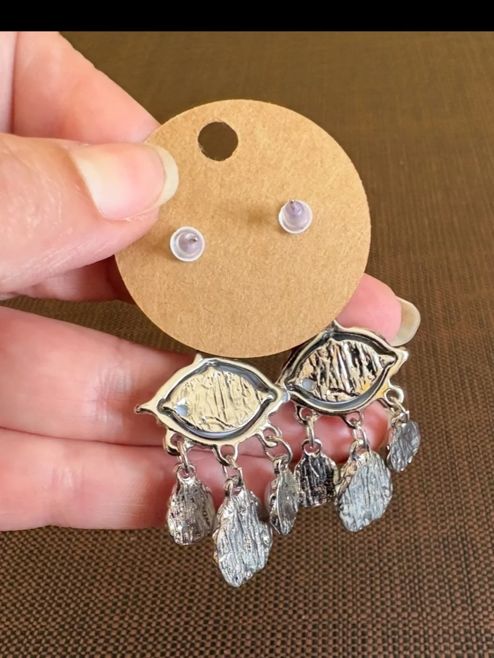 New! Silver Drop Baroque Style Pearls with Blue Evil Eye Chandelier Earrings